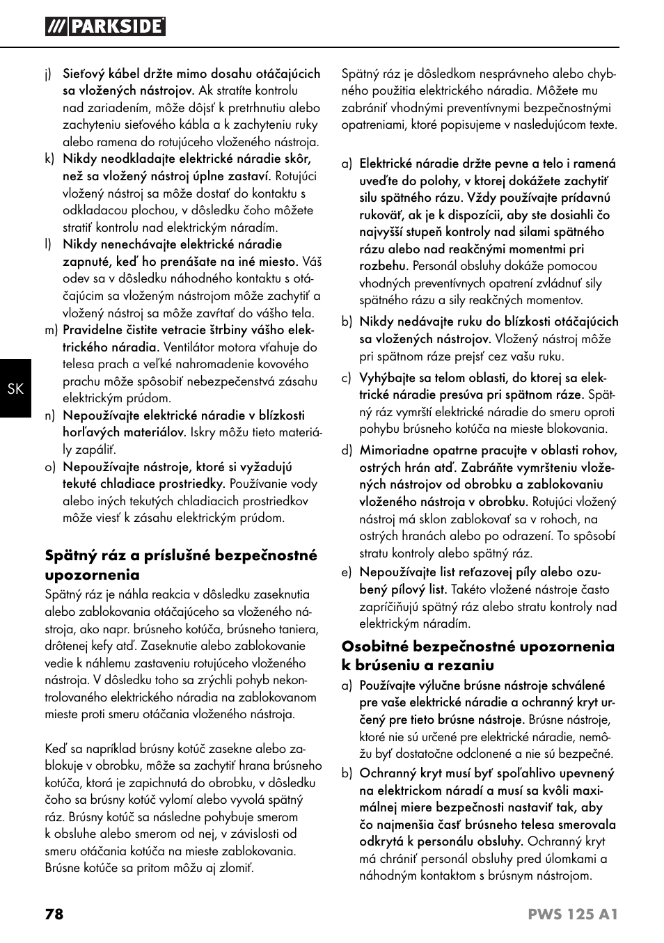 Parkside PWS 125 A1 User Manual | Page 81 / 105