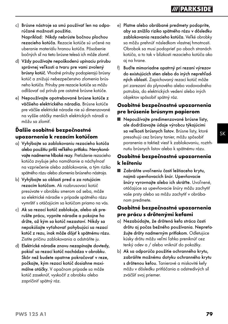 Parkside PWS 125 A1 User Manual | Page 82 / 105