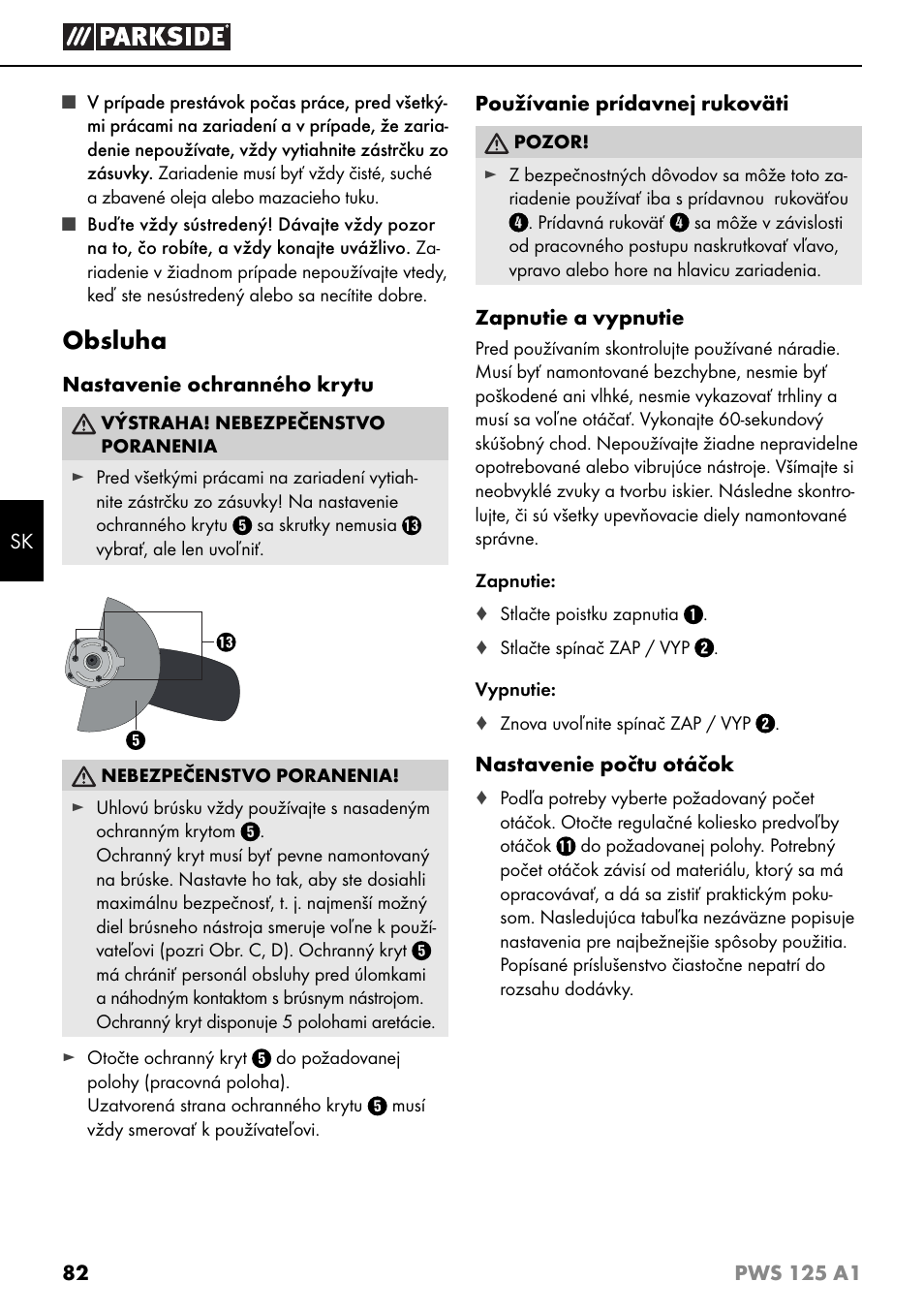 Obsluha | Parkside PWS 125 A1 User Manual | Page 85 / 105