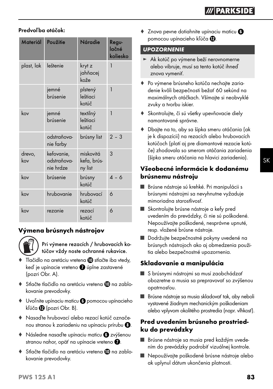 Parkside PWS 125 A1 User Manual | Page 86 / 105