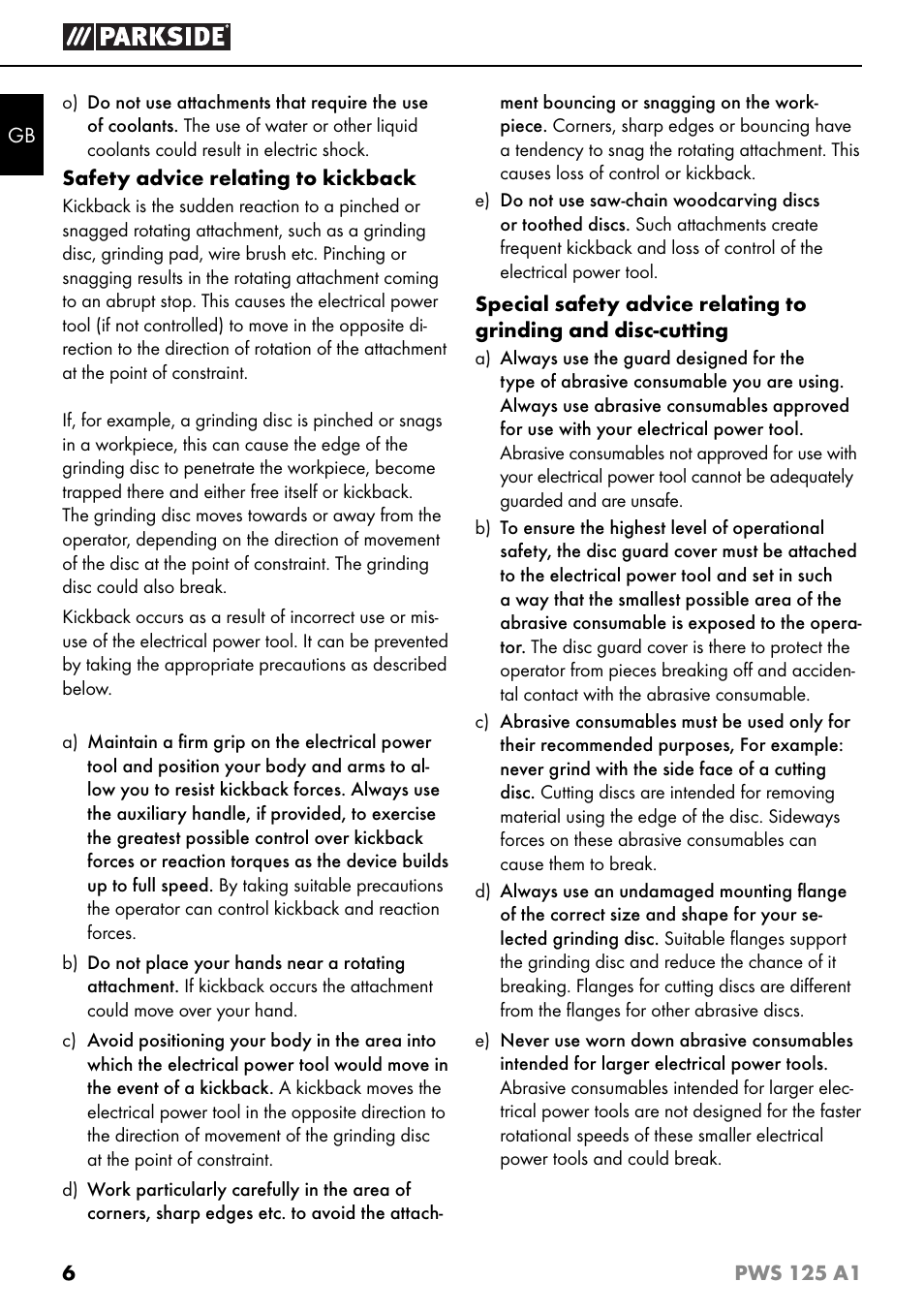 Parkside PWS 125 A1 User Manual | Page 9 / 105