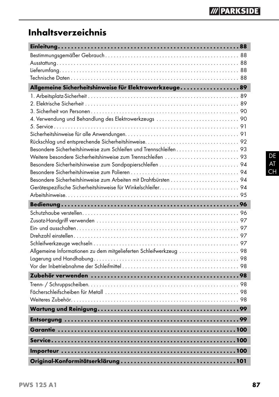 Parkside PWS 125 A1 User Manual | Page 90 / 105