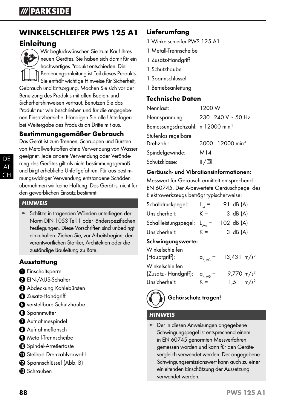 Winkelschleifer pws 125 a1 einleitung | Parkside PWS 125 A1 User Manual | Page 91 / 105
