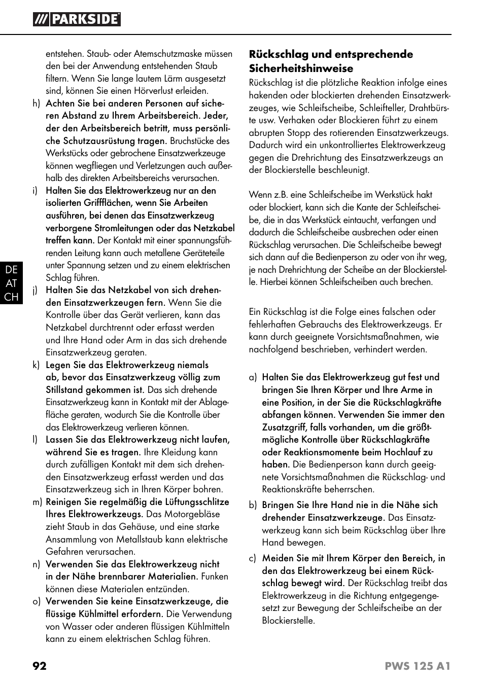 Parkside PWS 125 A1 User Manual | Page 95 / 105