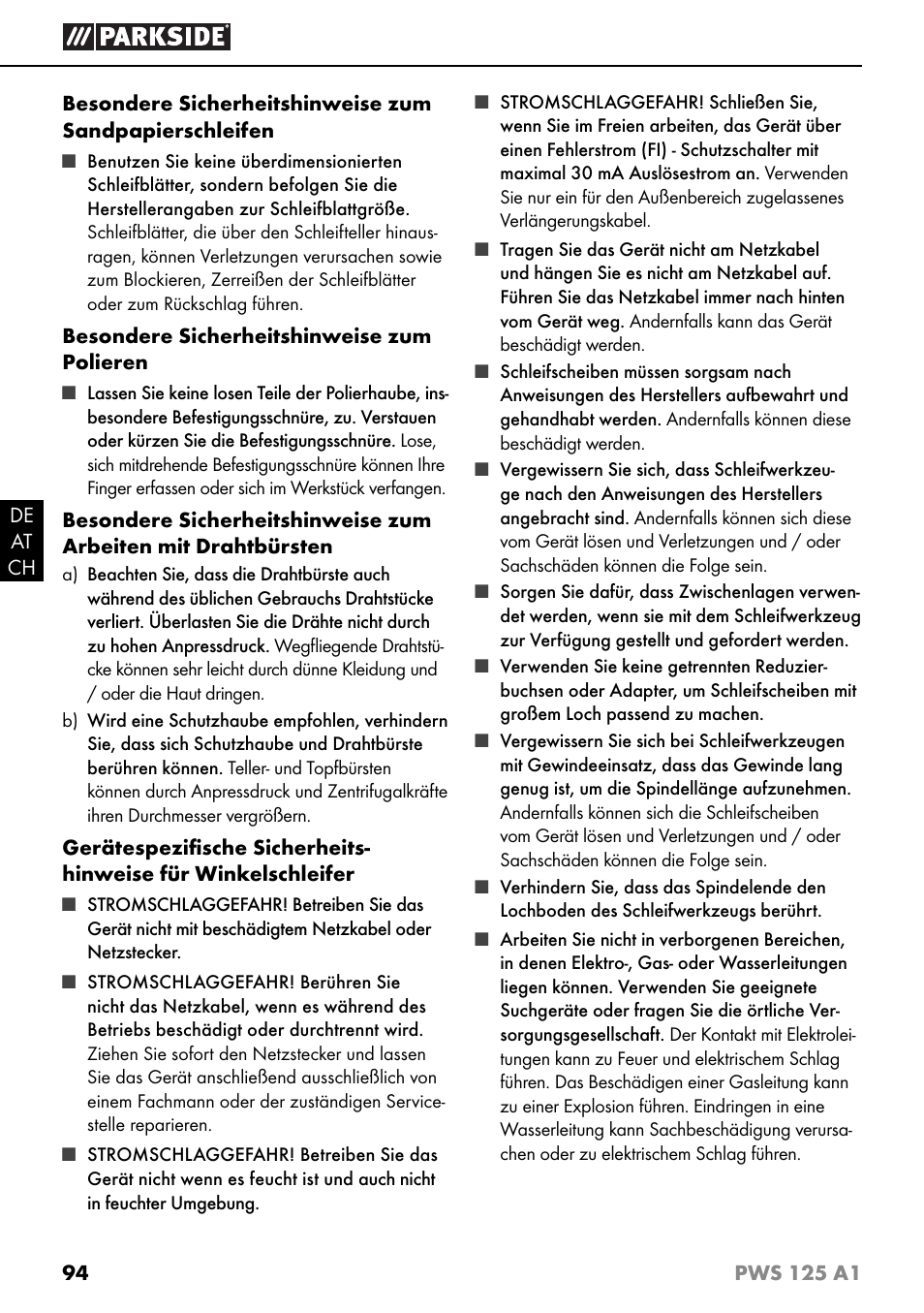 Parkside PWS 125 A1 User Manual | Page 97 / 105