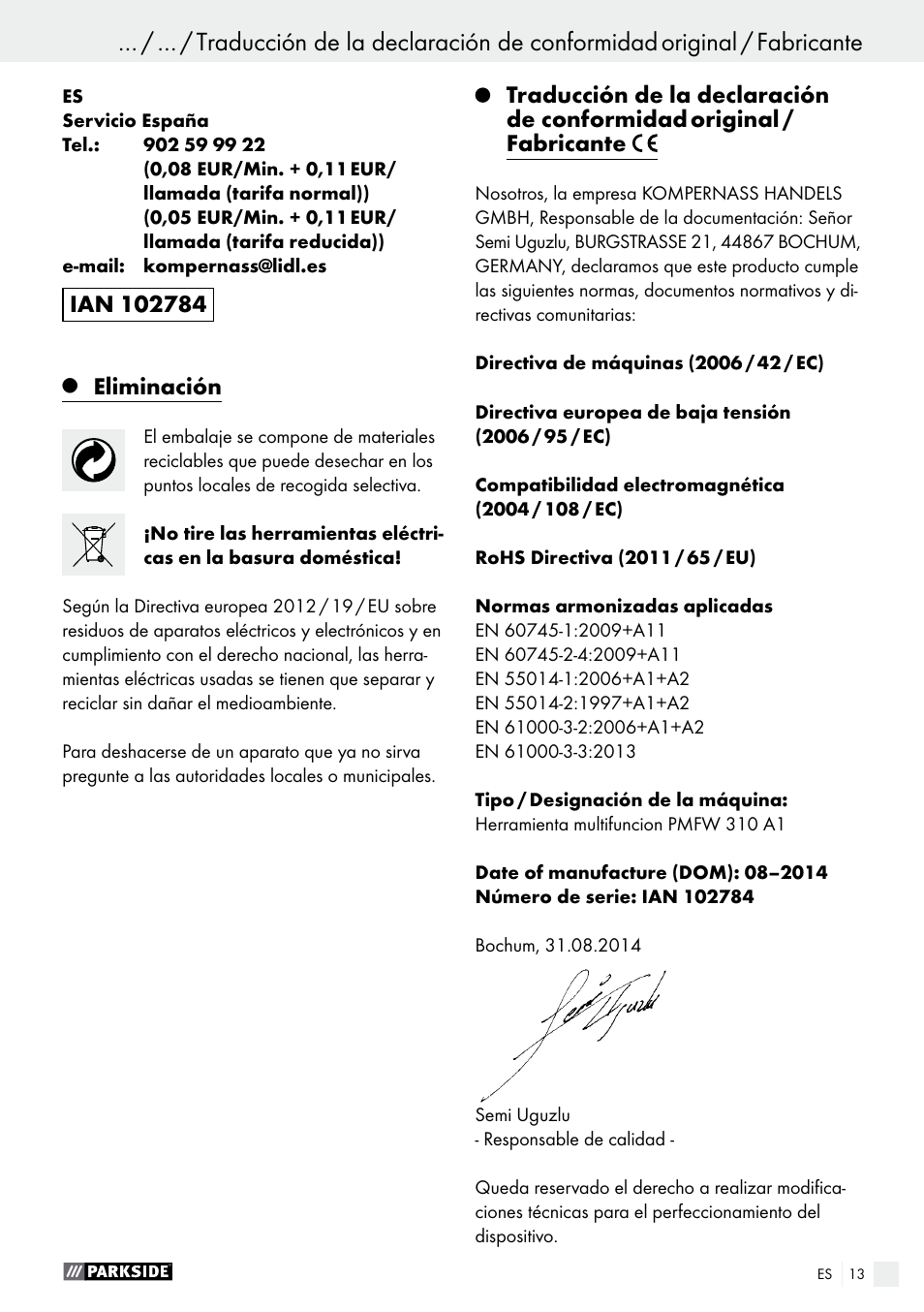 Parkside PMFW 310 A1 User Manual | Page 13 / 54