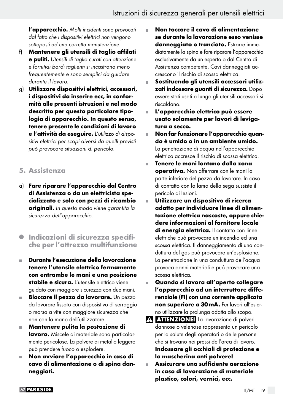 Assistenza | Parkside PMFW 310 A1 User Manual | Page 19 / 54