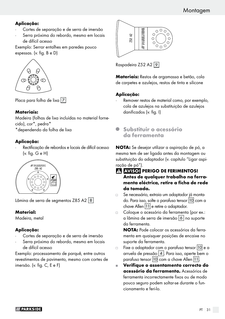 Montagem, Substituir o acessório da ferramenta | Parkside PMFW 310 A1 User Manual | Page 31 / 54