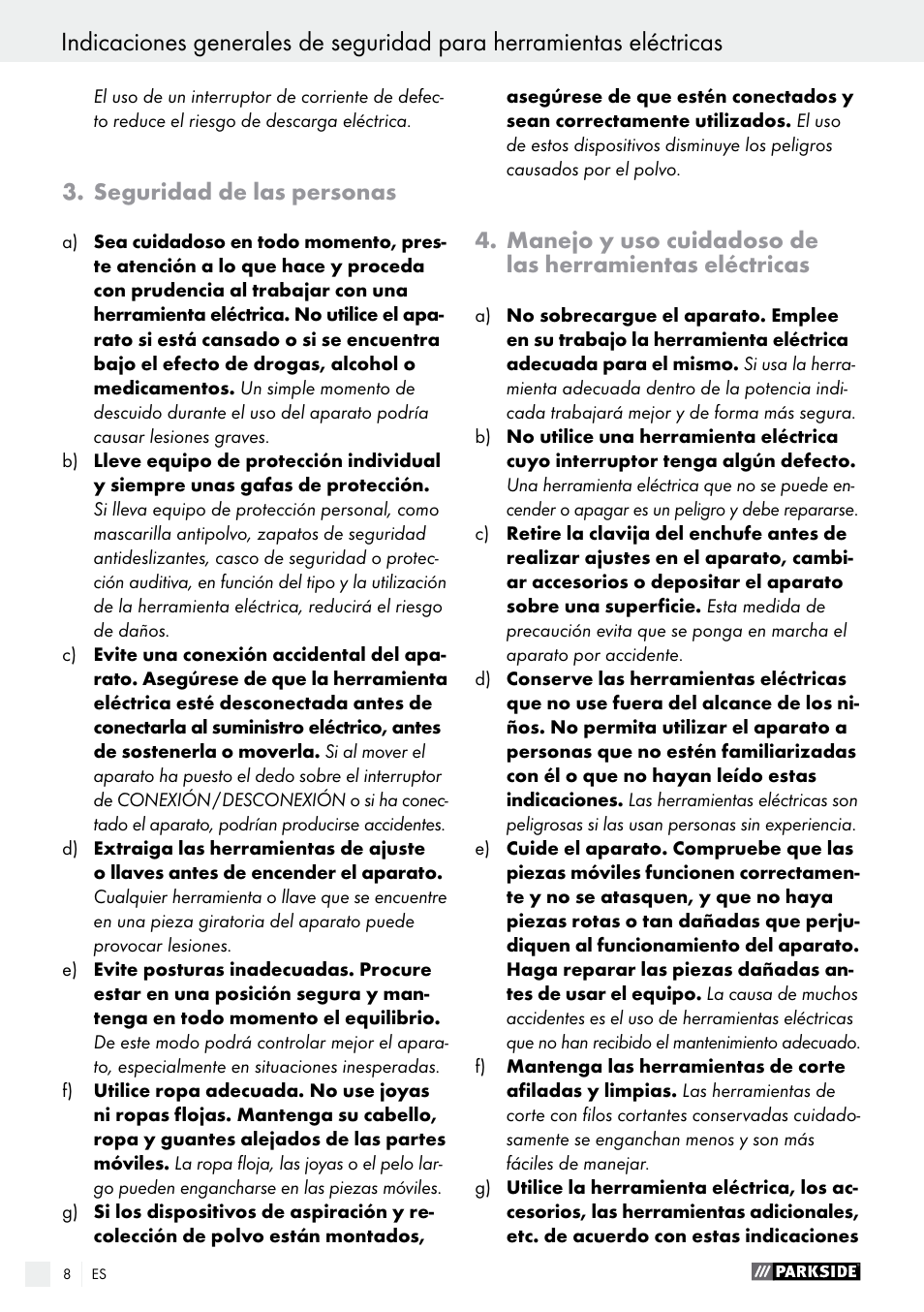 Seguridad de las personas | Parkside PMFW 310 A1 User Manual | Page 8 / 54