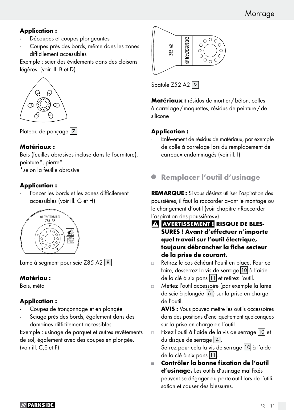 Remplacer l’outil d’usinage | Parkside PMFW 310 A1 User Manual | Page 11 / 34