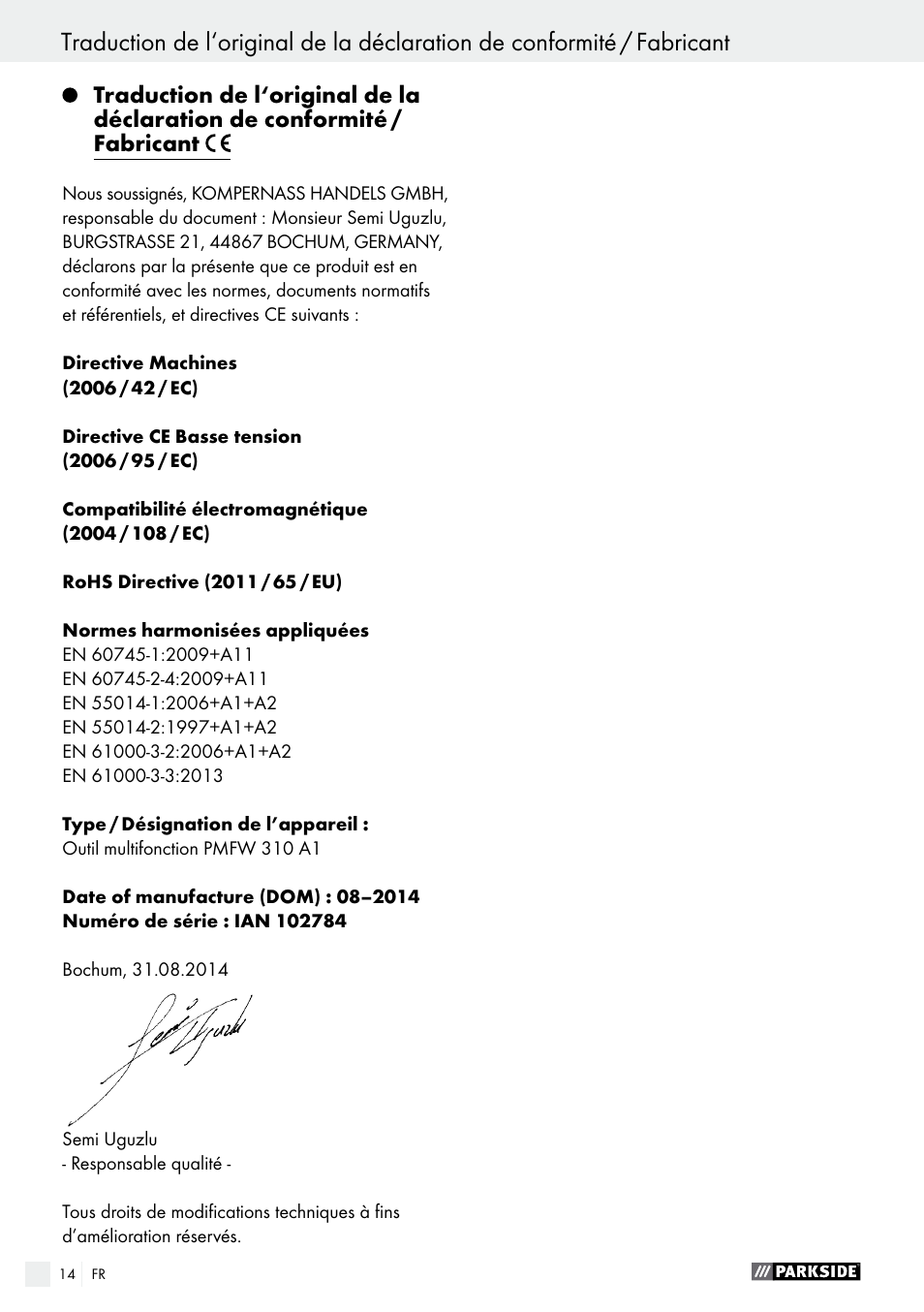 Parkside PMFW 310 A1 User Manual | Page 14 / 34