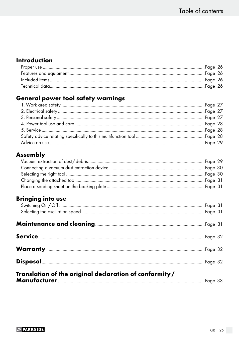 Parkside PMFW 310 A1 User Manual | Page 25 / 34