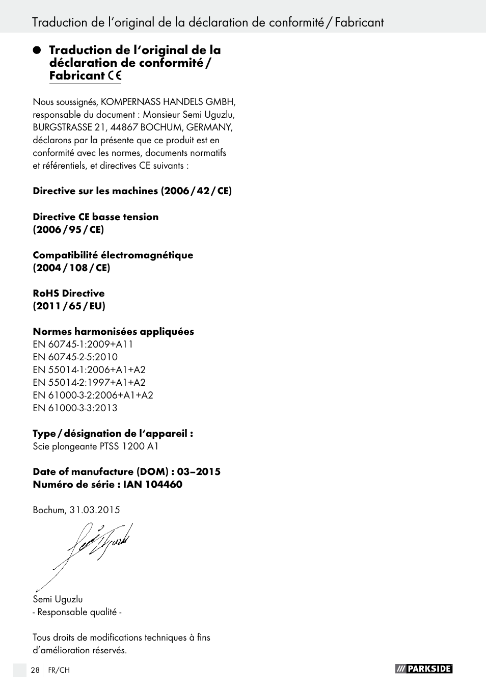 Parkside PTSS 1200 A1 User Manual | Page 28 / 51