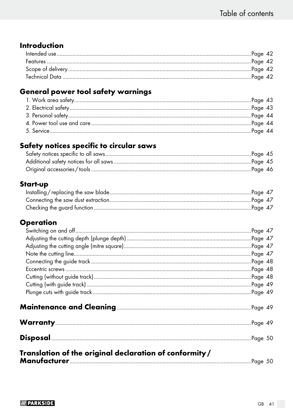 Parkside PTSS 1200 A1 User Manual | Page 41 / 51