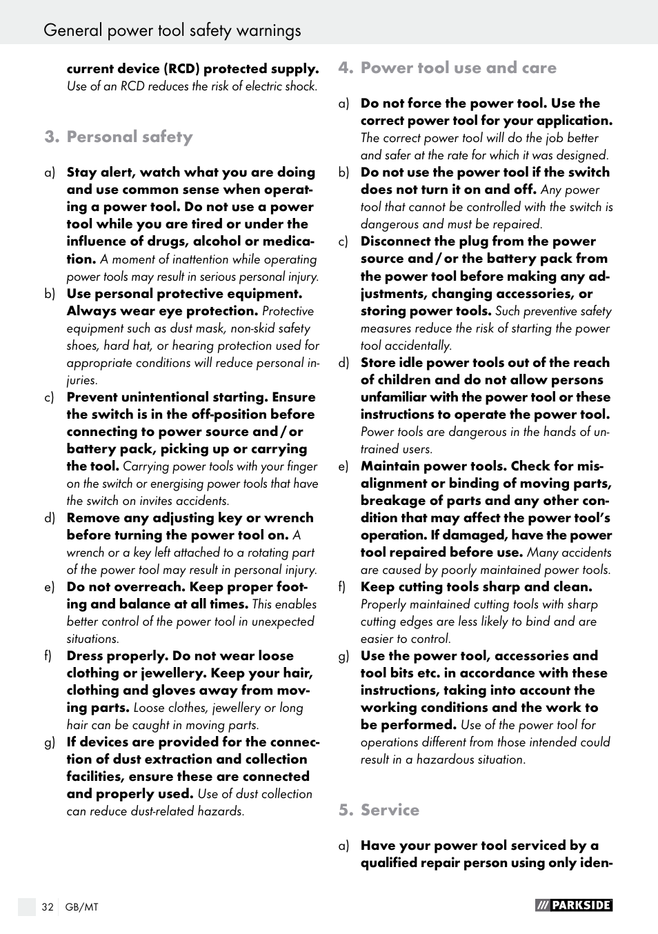 General power tool safety warnings | Parkside PTSS 1200 A1 User Manual | Page 32 / 51