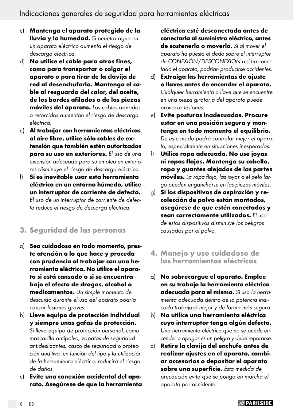 Seguridad de las personas | Parkside PTSS 1200 A1 User Manual | Page 8 / 51