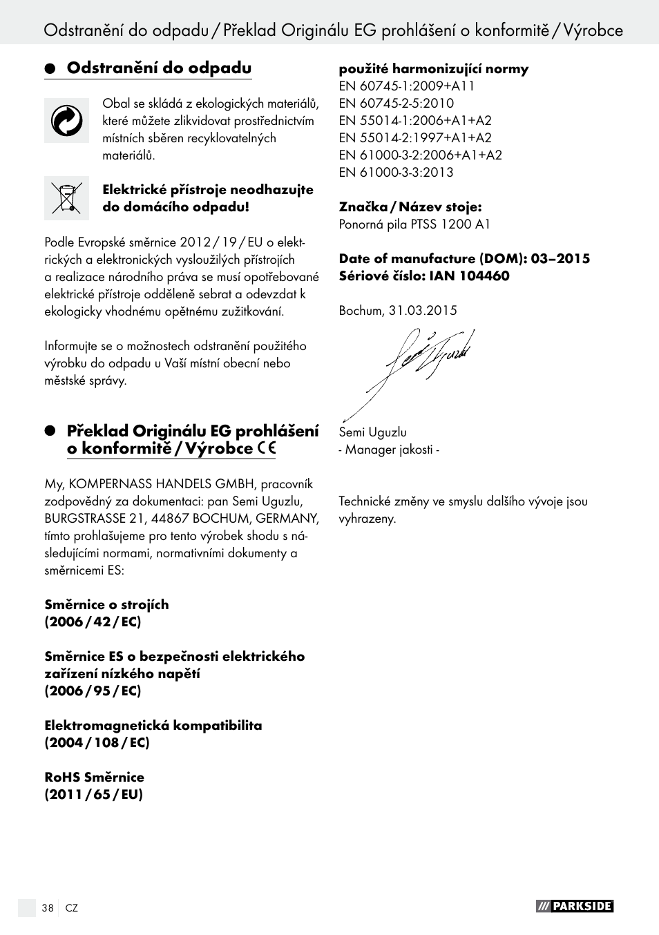 Parkside PTSS 1200 A1 User Manual | Page 38 / 63