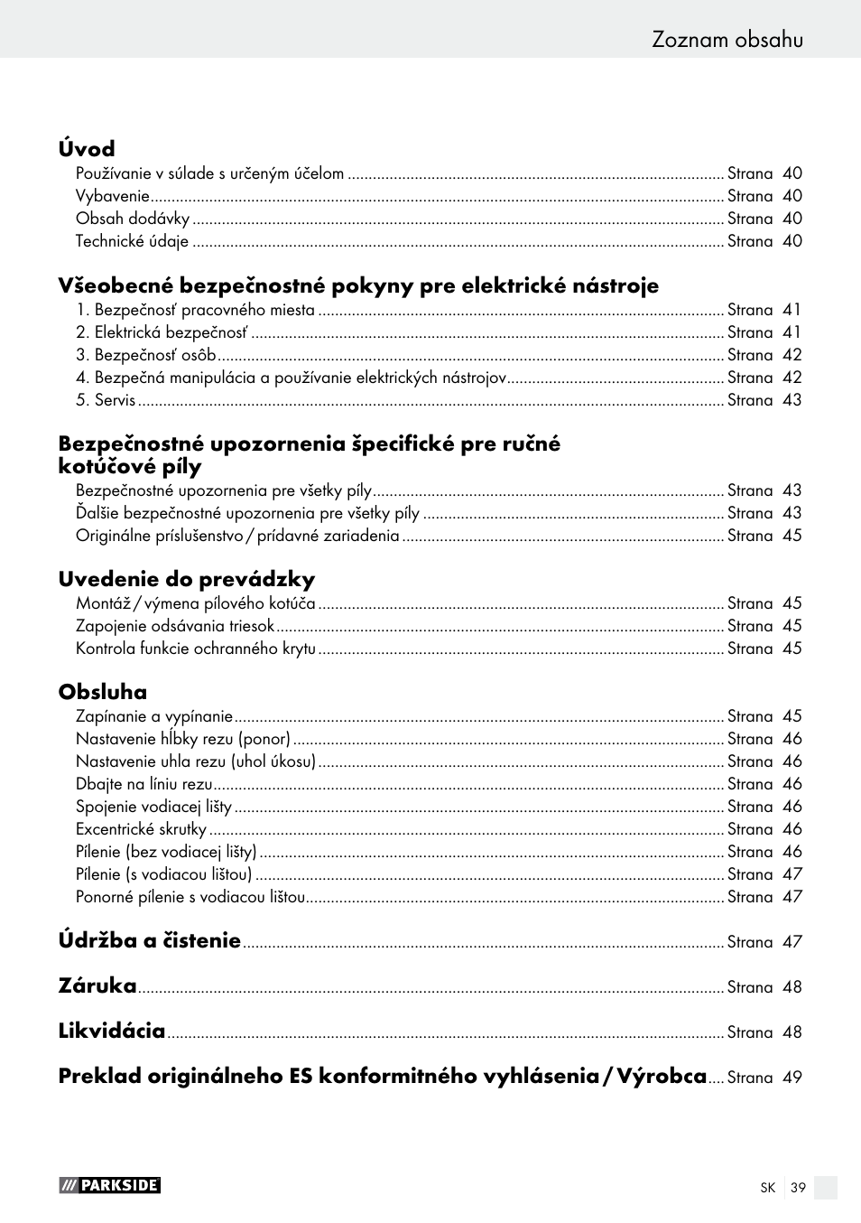 Parkside PTSS 1200 A1 User Manual | Page 39 / 63