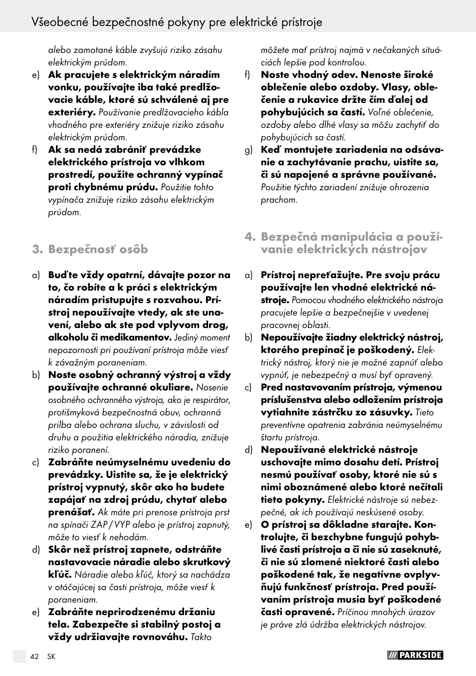 Bezpečnosť osôb | Parkside PTSS 1200 A1 User Manual | Page 42 / 63