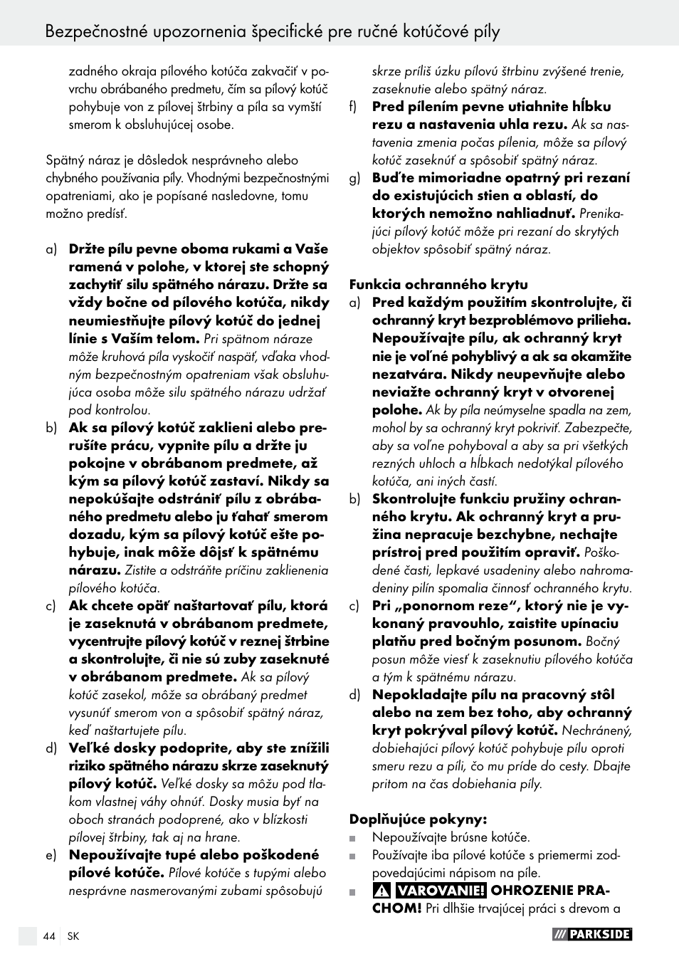 Parkside PTSS 1200 A1 User Manual | Page 44 / 63