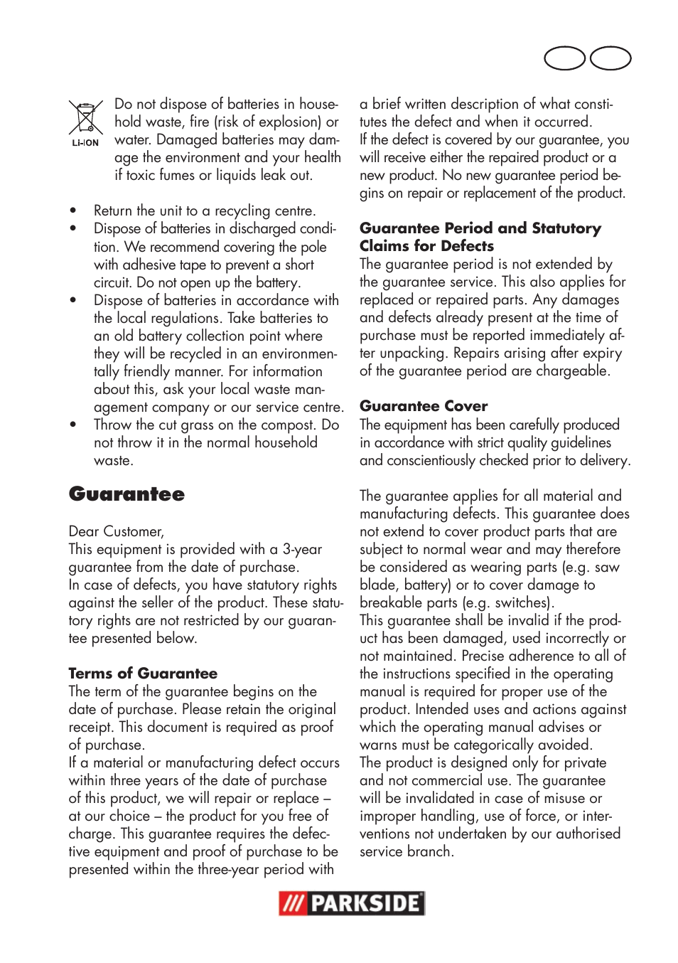 Guarantee, Gb ie | Parkside PSSA 18 A1 User Manual | Page 17 / 84