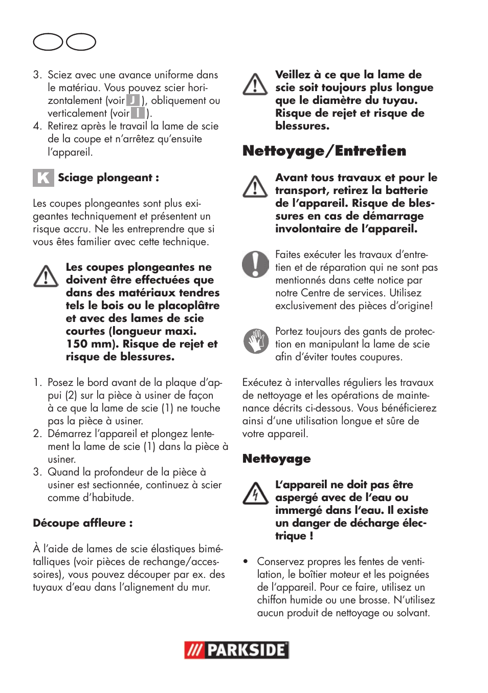 Nettoyage/entretien, Fr be | Parkside PSSA 18 A1 User Manual | Page 34 / 84