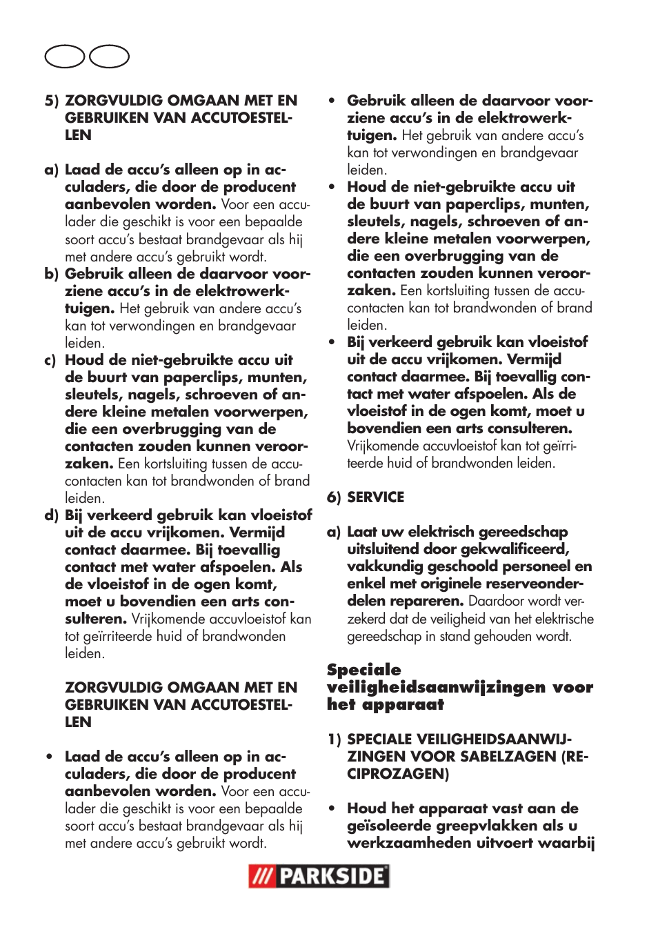 Nl be | Parkside PSSA 18 A1 User Manual | Page 46 / 84