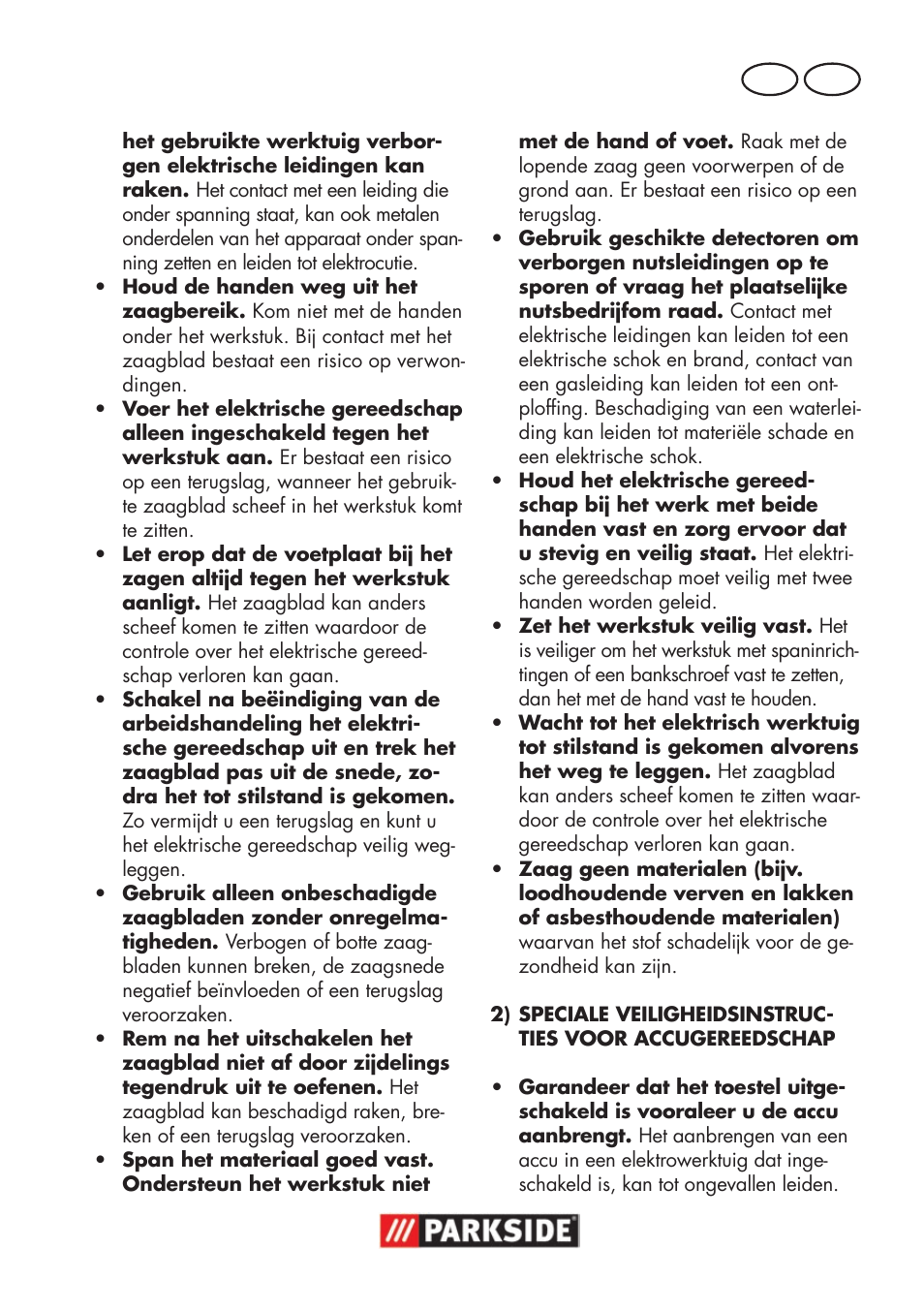 Nl be | Parkside PSSA 18 A1 User Manual | Page 47 / 84