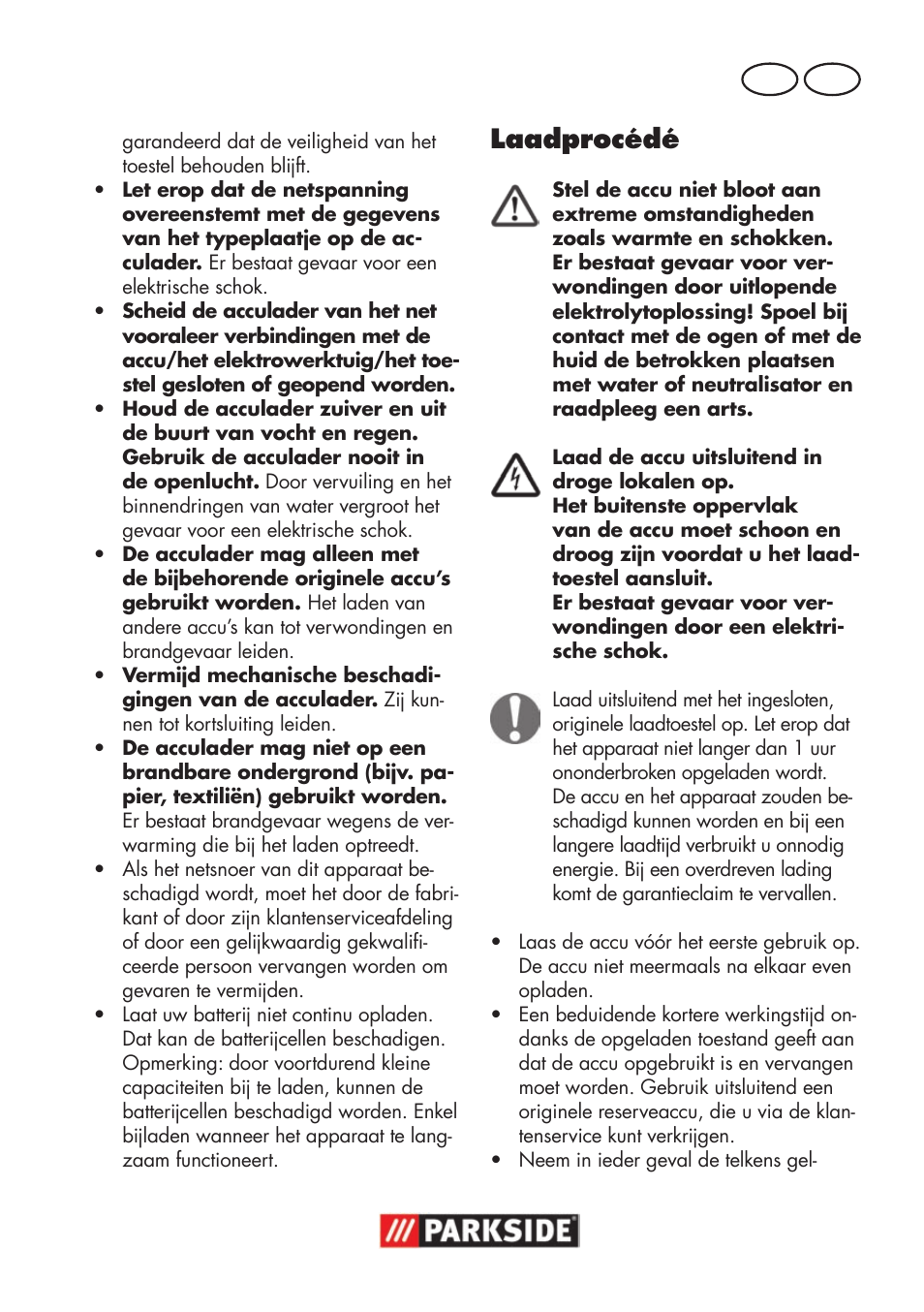 Laadprocédé, Nl be | Parkside PSSA 18 A1 User Manual | Page 49 / 84