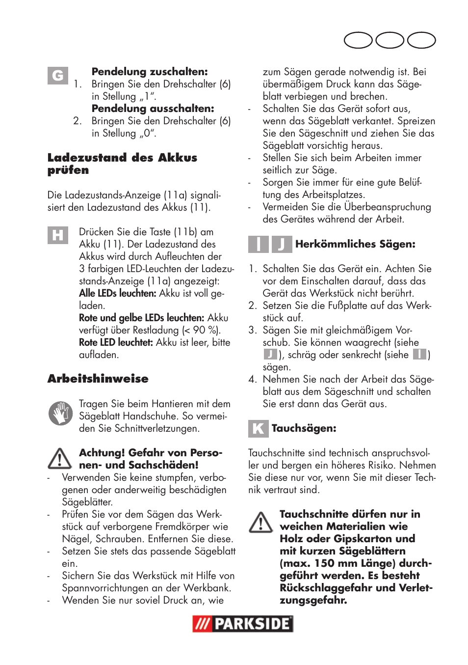 De at ch | Parkside PSSA 18 A1 User Manual | Page 71 / 84