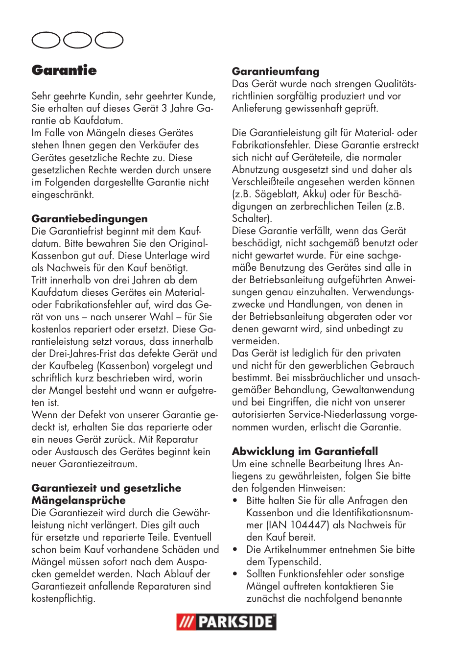 Garantie, De at ch | Parkside PSSA 18 A1 User Manual | Page 76 / 84