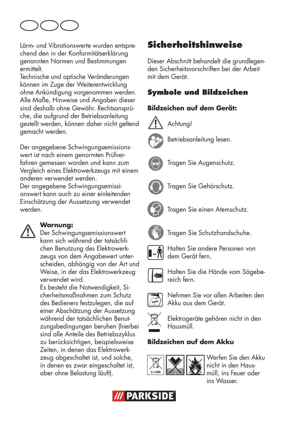 Sicherheitshinweise, De at ch | Parkside PSSA 18 A1 User Manual | Page 42 / 64