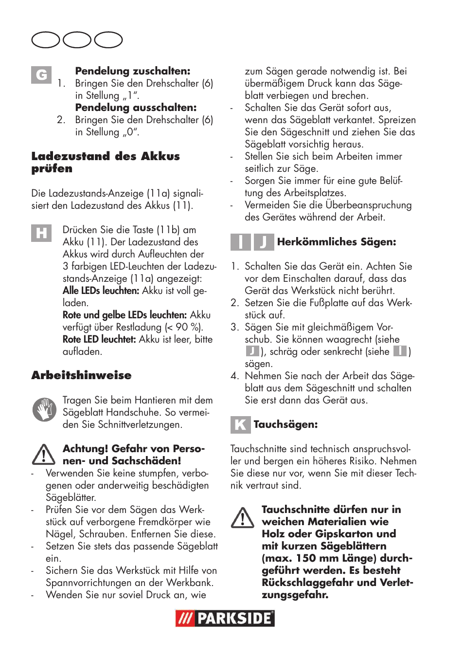 De at ch | Parkside PSSA 18 A1 User Manual | Page 52 / 64