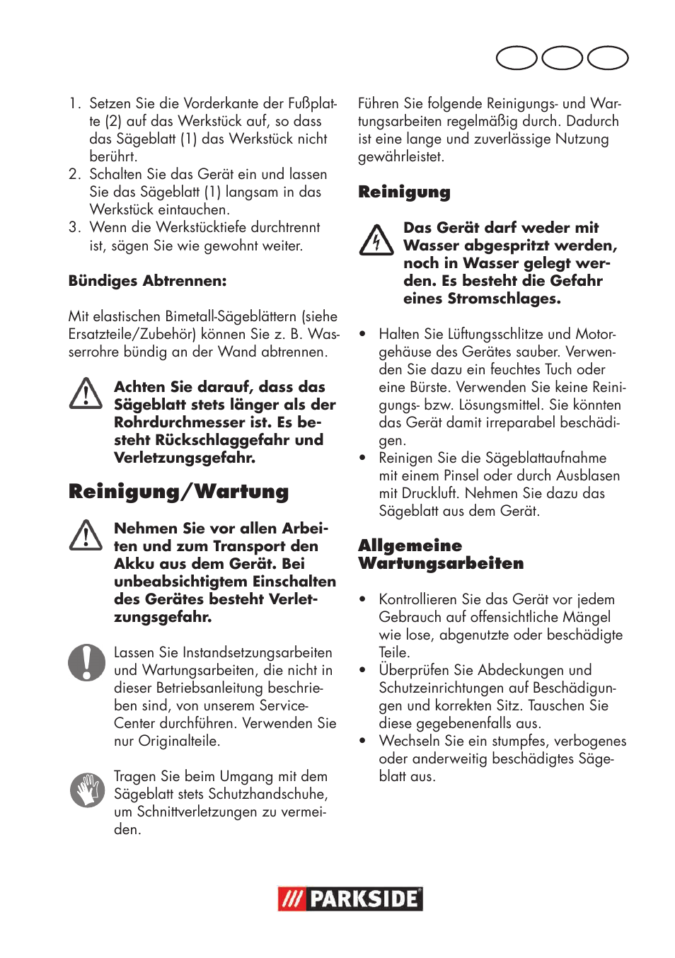 Reinigung/wartung, De at ch | Parkside PSSA 18 A1 User Manual | Page 53 / 64