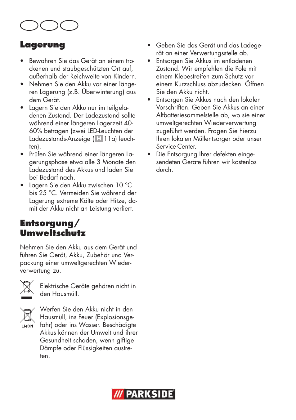 Lagerung, Entsorgung/ umweltschutz, De at ch | Parkside PSSA 18 A1 User Manual | Page 54 / 64