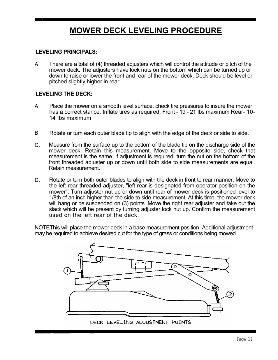 Mower deck leveling procedure | Dixon 5501 User Manual | Page 14 / 42