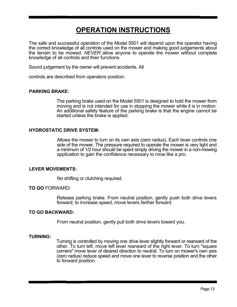 Operation instructions | Dixon 5501 User Manual | Page 16 / 42