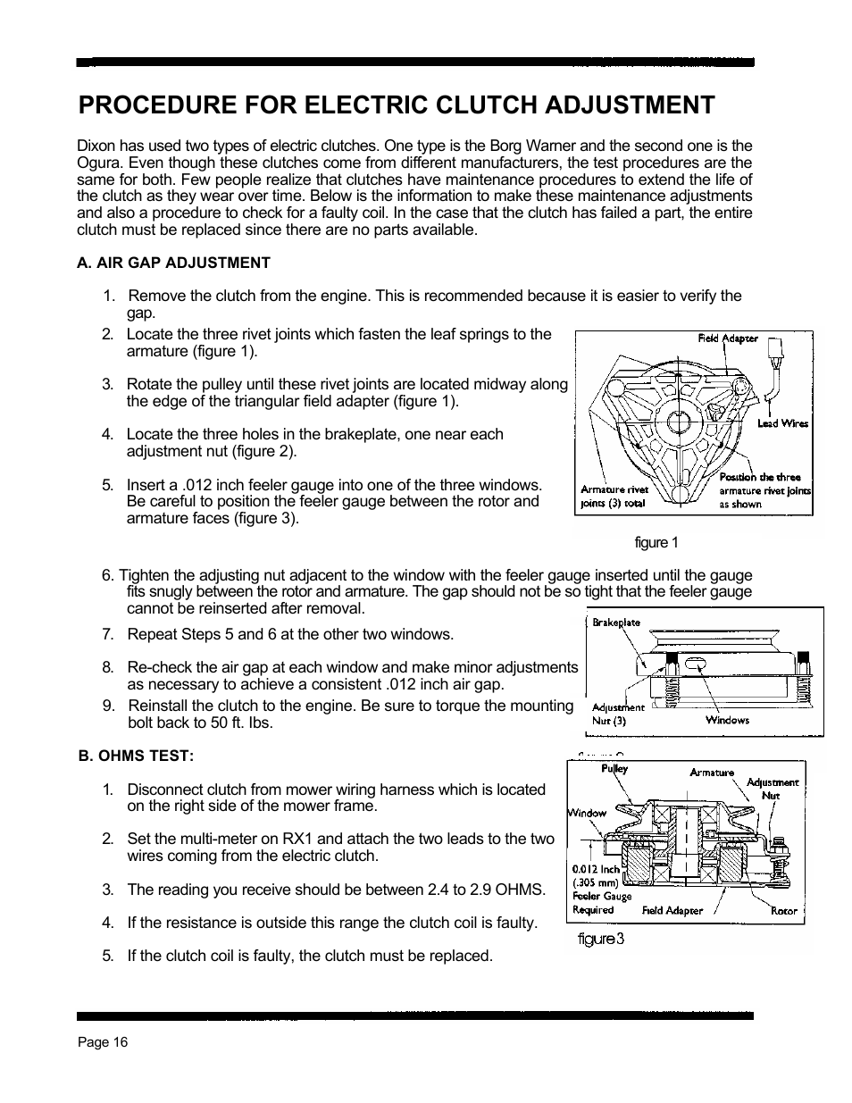 Procedure for electric clutch adjustment | Dixon 5501 User Manual | Page 19 / 42
