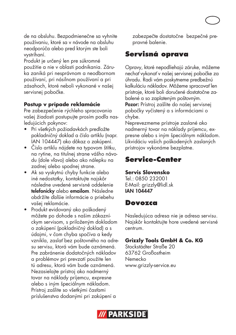 Servisná oprava, Service-center, Dovozca | Parkside PSSA 18 A1 User Manual | Page 109 / 140