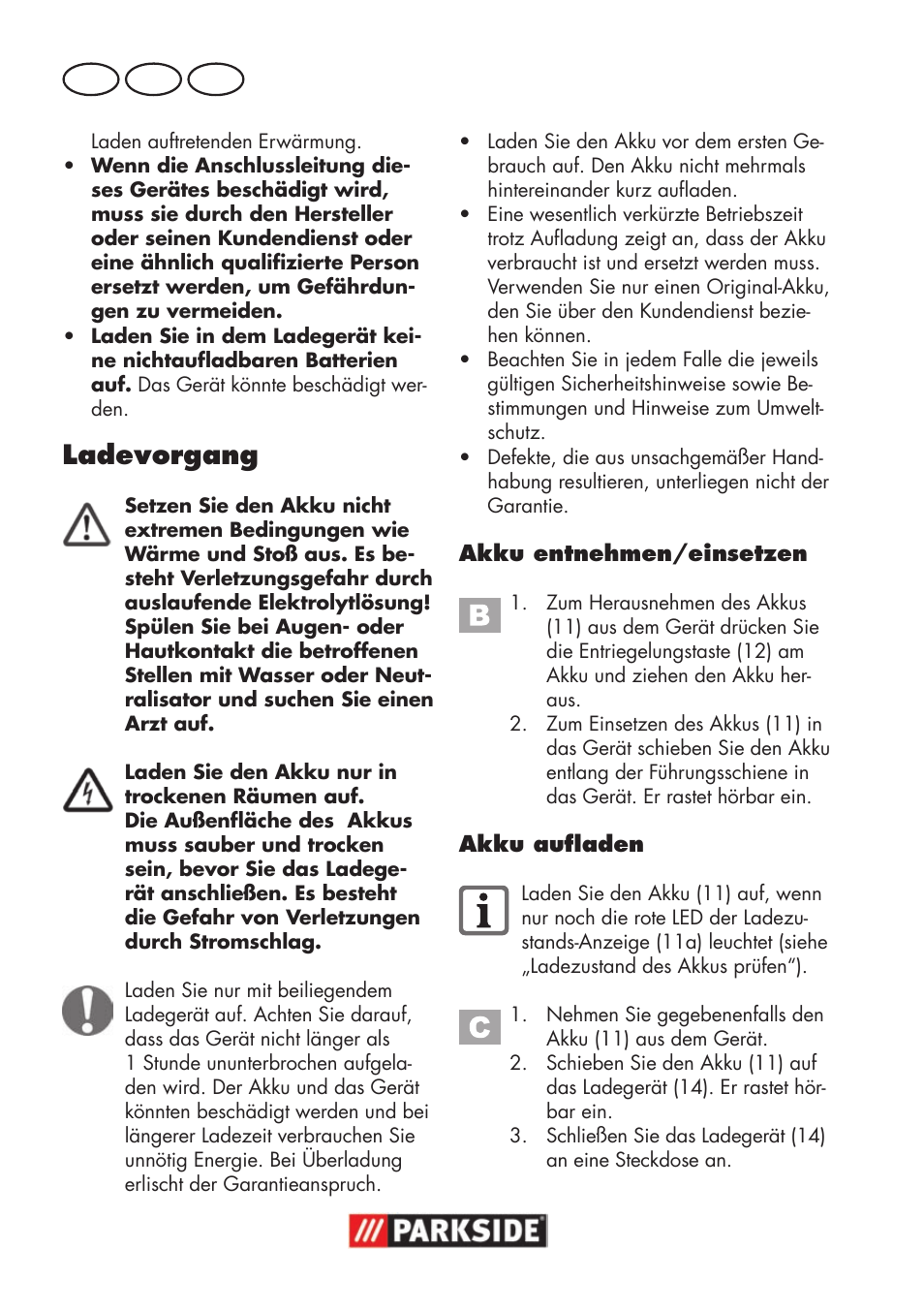 Ladevorgang, De at ch | Parkside PSSA 18 A1 User Manual | Page 122 / 140