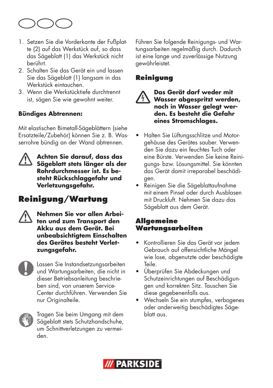 Reinigung/wartung, De at ch | Parkside PSSA 18 A1 User Manual | Page 126 / 140