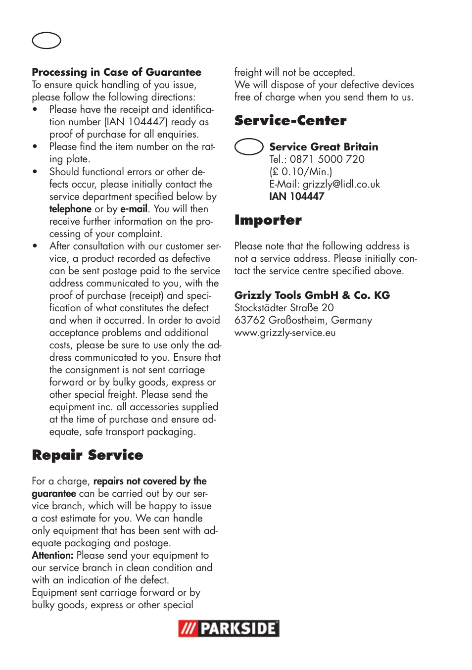 Repair service, Service-center, Importer | Parkside PSSA 18 A1 User Manual | Page 18 / 140