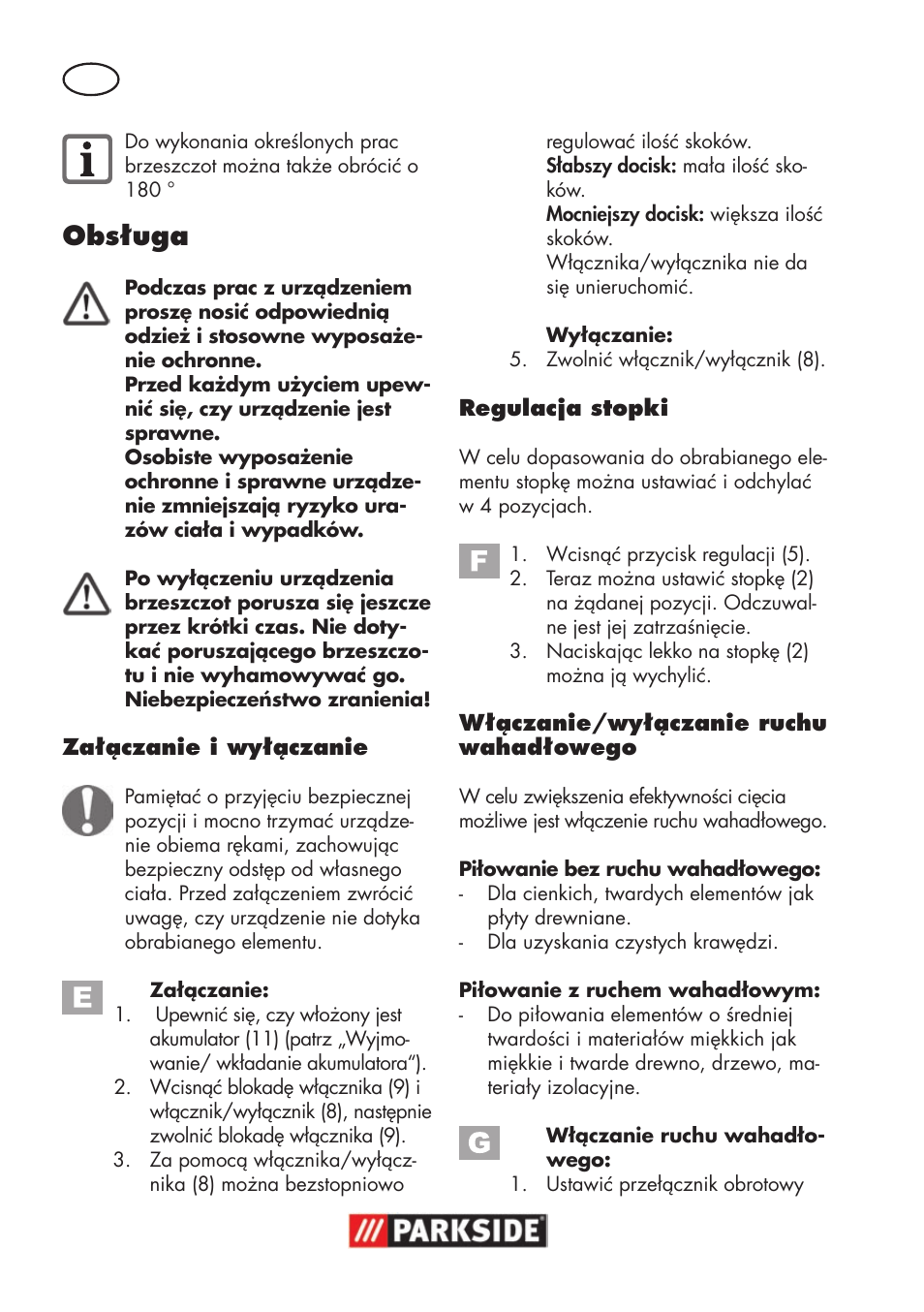 Obsługa | Parkside PSSA 18 A1 User Manual | Page 32 / 140
