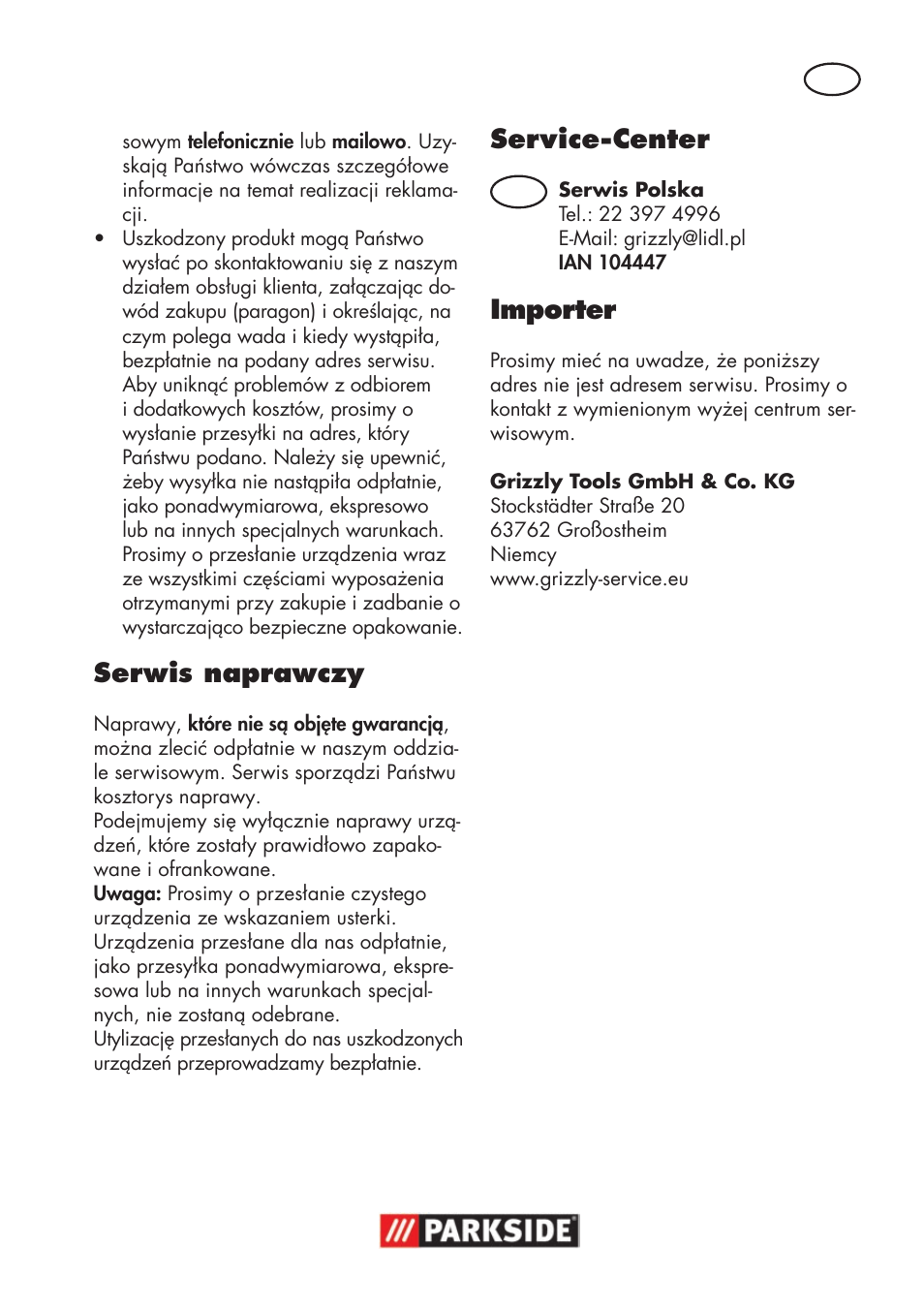 Serwis naprawczy, Service-center, Importer | Parkside PSSA 18 A1 User Manual | Page 39 / 140