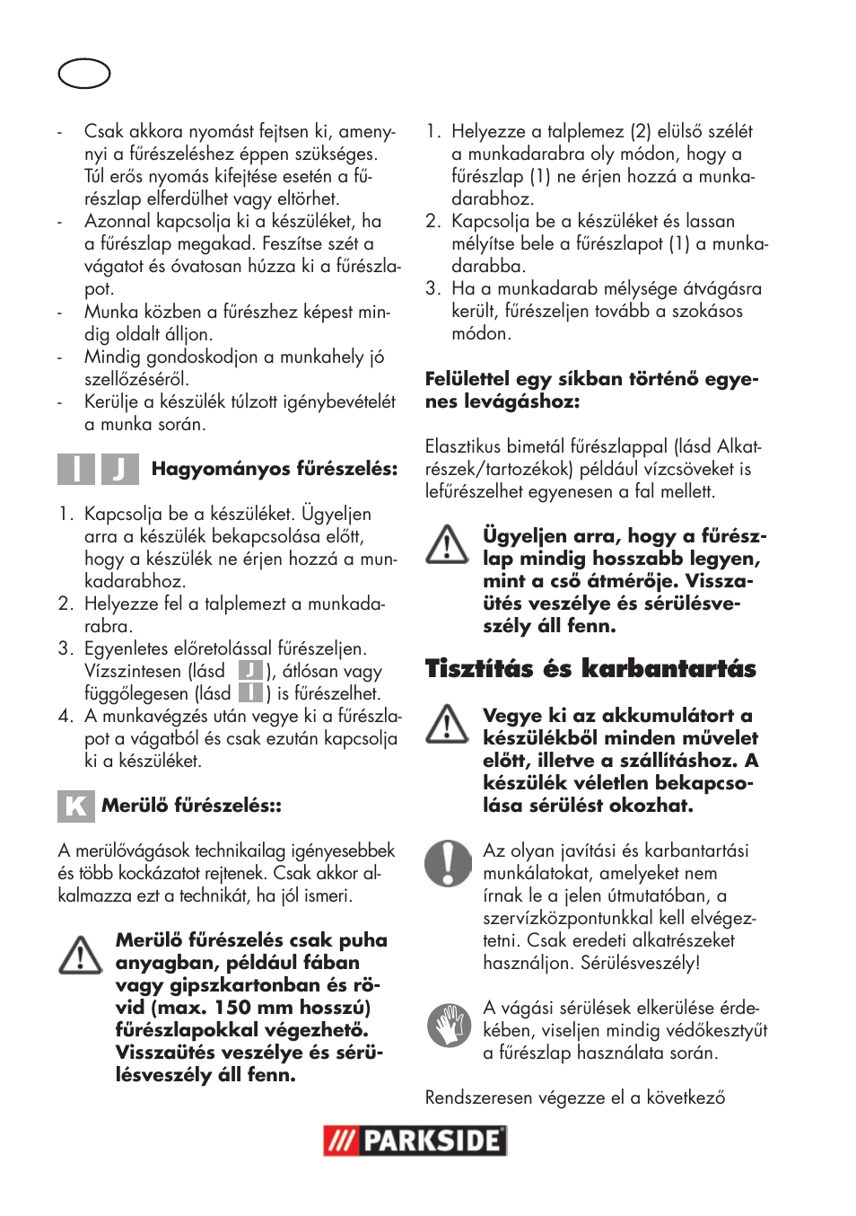Tisztítás és karbantartás | Parkside PSSA 18 A1 User Manual | Page 52 / 140