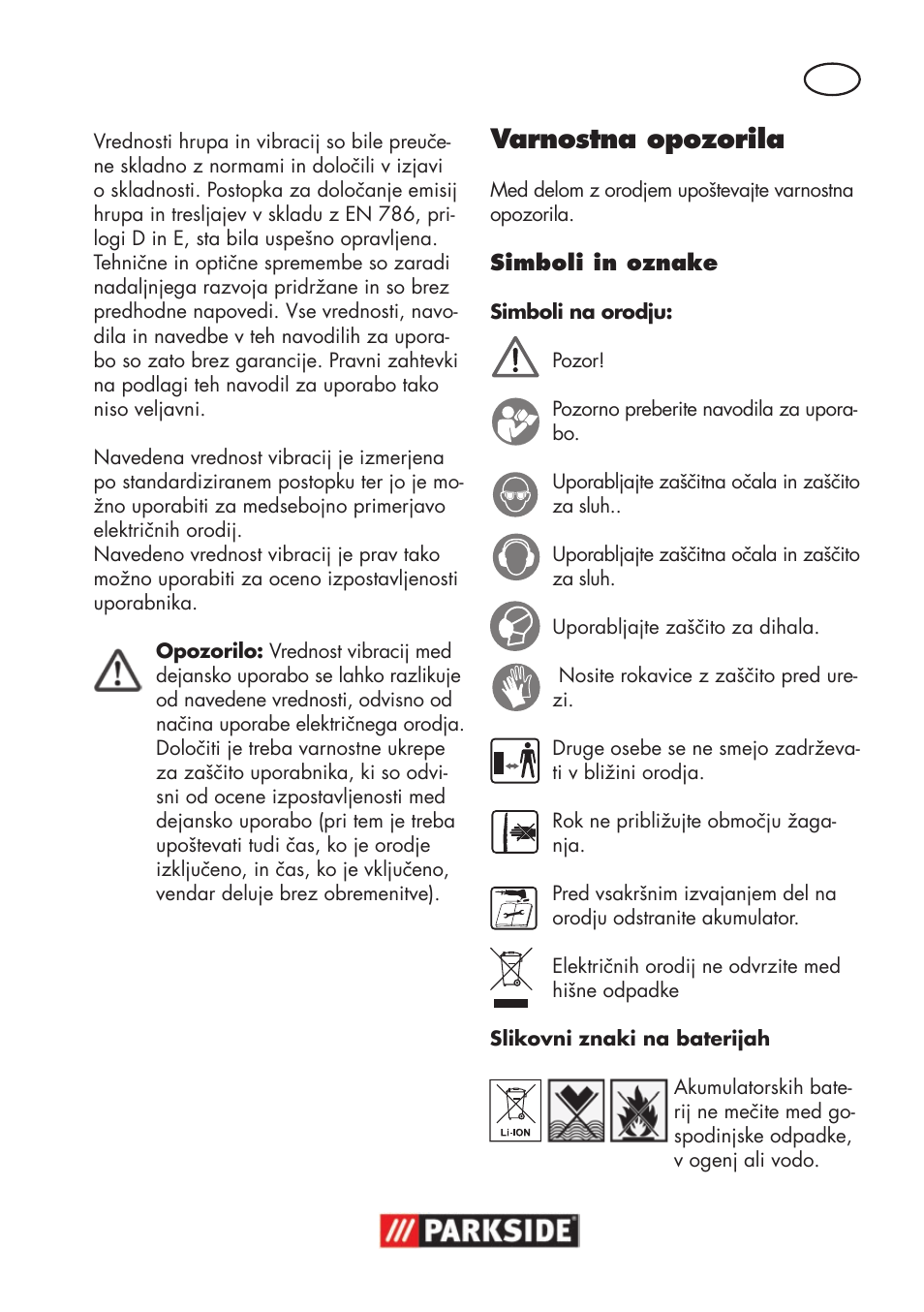 Varnostna opozorila | Parkside PSSA 18 A1 User Manual | Page 61 / 140