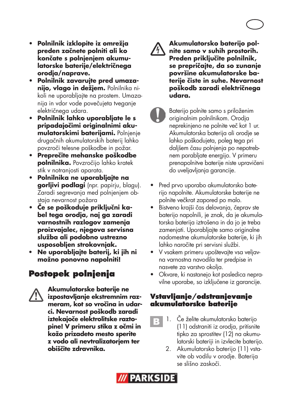 Postopek polnjenja | Parkside PSSA 18 A1 User Manual | Page 67 / 140