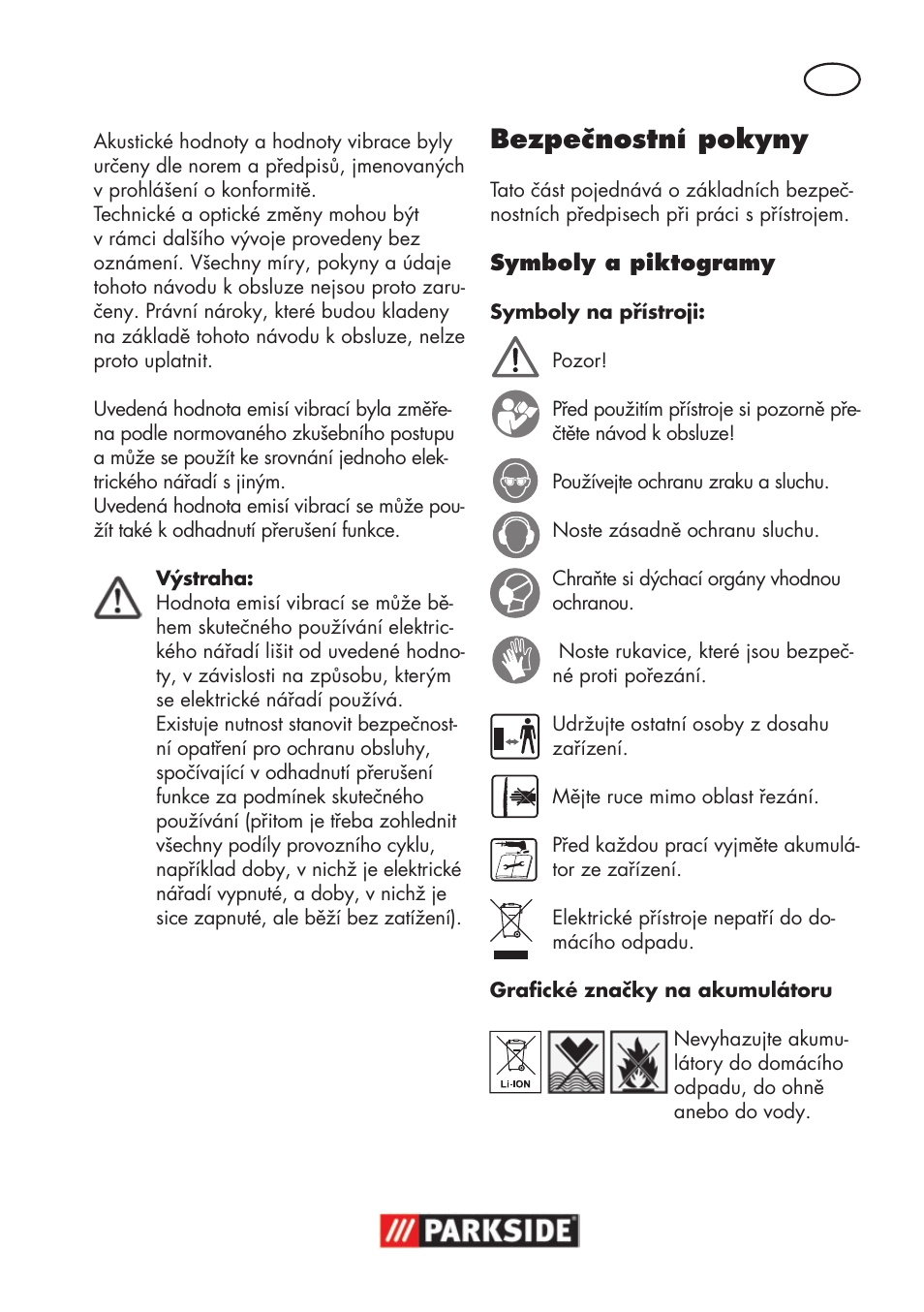 Bezpečnostní pokyny | Parkside PSSA 18 A1 User Manual | Page 79 / 140