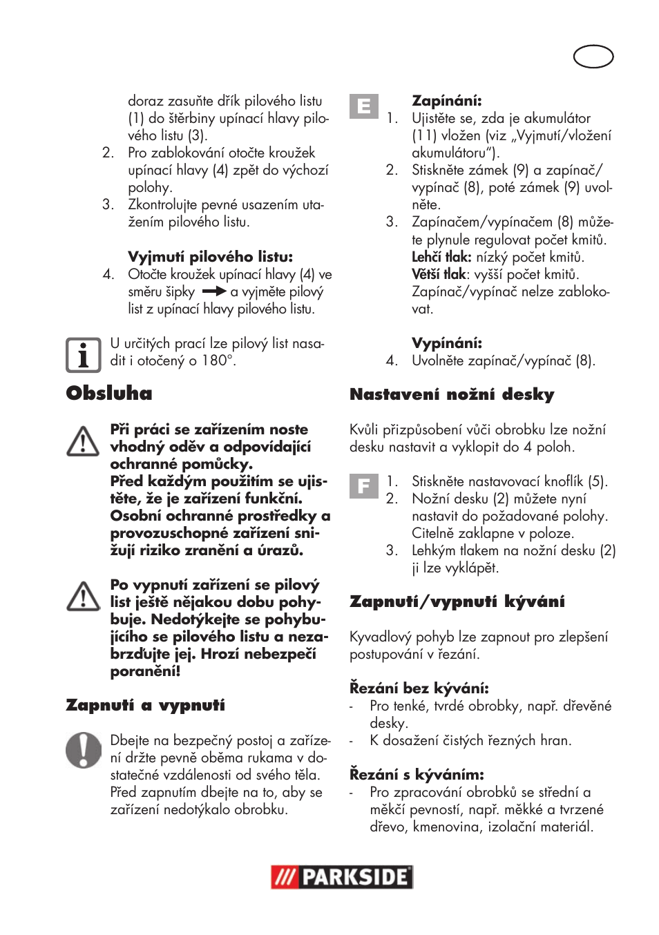 Obsluha | Parkside PSSA 18 A1 User Manual | Page 87 / 140
