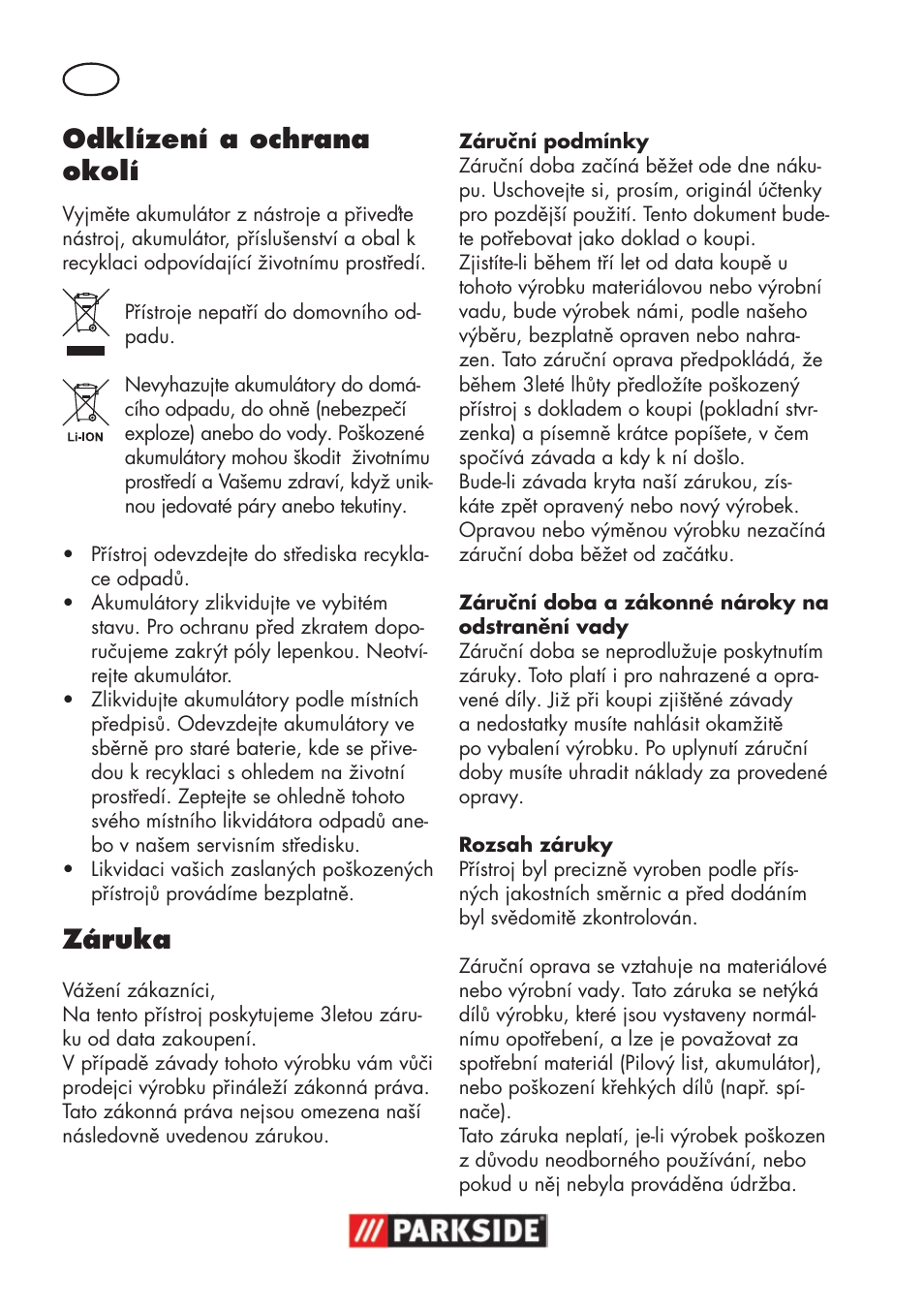 Odklízení a ochrana okolí, Záruka | Parkside PSSA 18 A1 User Manual | Page 90 / 140